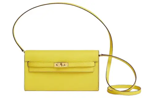 HERMES Kelly To Go Gold tone Lock Mysore Goat Skin Crossbody Wallet Regular Women's 9N Citron Lemon