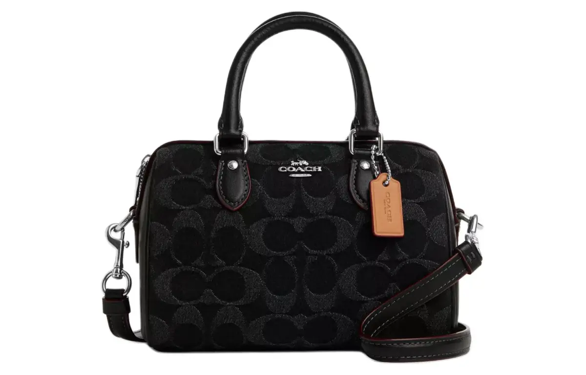 COACH Rowan Denim Boston Bag Handbag Small Women's Black