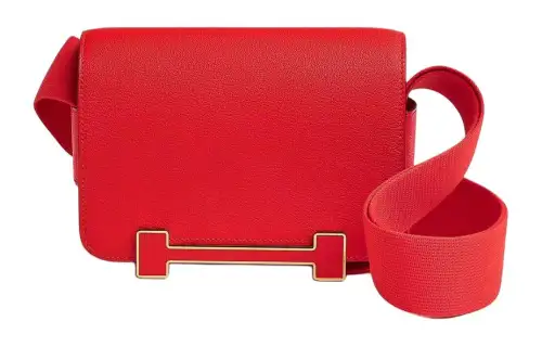 HERMES Geta Gold tone Lock Mysore Goat Skin Wooden Sandal Bag, Crossbody Bag, Shoulder Bag Women's Red