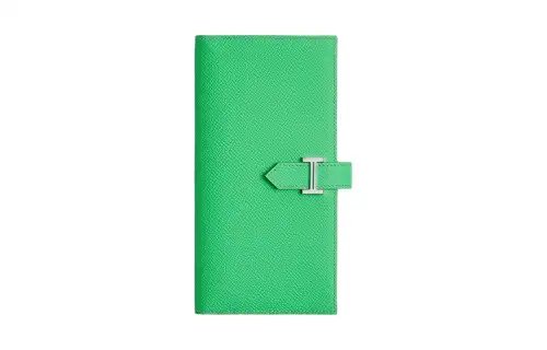 HERMES Bearn Epsom Leather Wallet Women's 0Z Vert Comics Comic Green