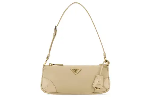 PRADA Re Nylon Recycled Nylon With Shinny Leather Handbag, Shoulder Bag Women's Sand