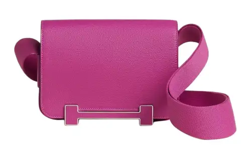 HERMES Geta Silver Tone Buckle Mysore Goat Skin Crossbody Bag, Shoulder Bag Women's 5C Violine Fuchsia