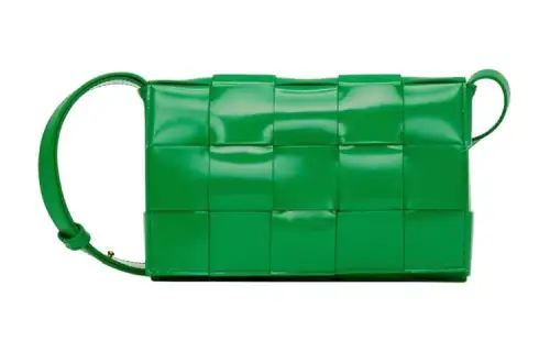 Bottega Veneta CASSETTE Patent Leather Calfskin Shoulder Bag, Crossbody Bag Women's Green