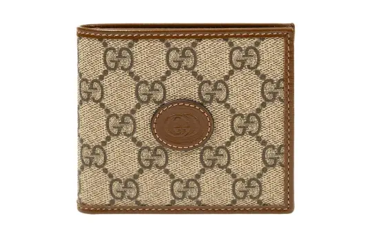 GUCCI Canvas With Leather Wallet Men's Ebony/Brown