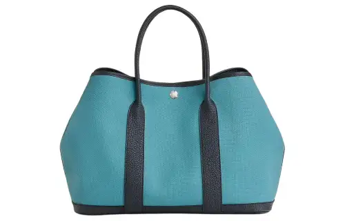 HERMES Garden Party Canvas With Negonda Calfskin Handbag 36 Women's Dark Blue & Blue