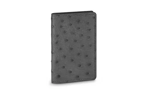 LOUIS VUITTON Ostrich Leather Wallet Men's Black