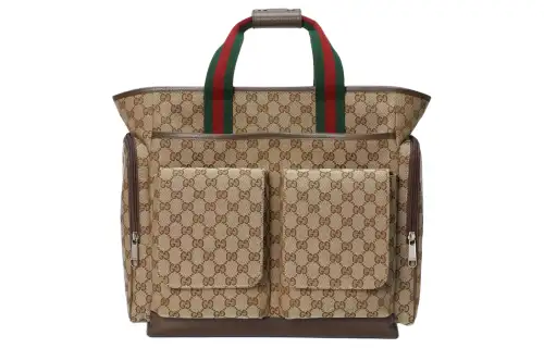 GUCCI Original Canvas With Leather Canvas Bag, Backpack, Handbag Men's Beige & Ebony