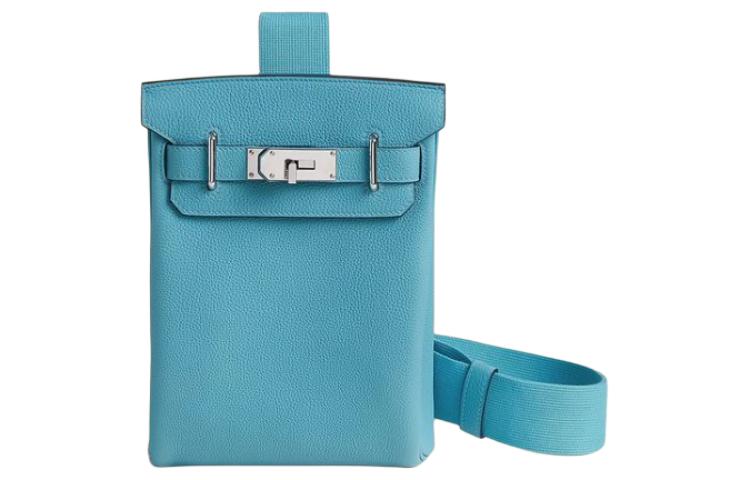 HERMES Hermès Hac a Dos silver buckle Togo calfskin shoulder crossbody bag small size unisex couple model P3 Bleu du Nord northern blue