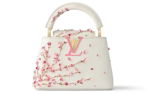 LOUIS VUITTON Capucines Leather Shoulder Bag, Crossbody Bag, Handbag Mini Women's Peach & Beige