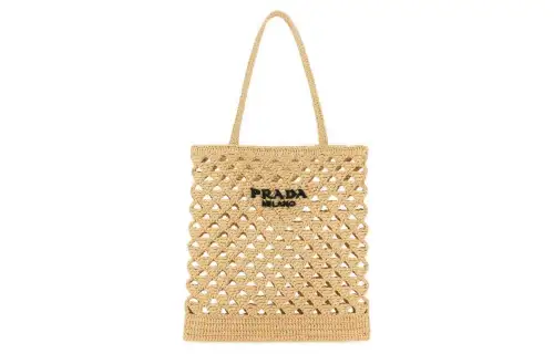 PRADA Straw One Shoulder Handbag Women's Yellow