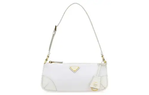 PRADA Re Edition Recycled Nylon With Shinny Leather Handbag, Shoulder Bag Women's White