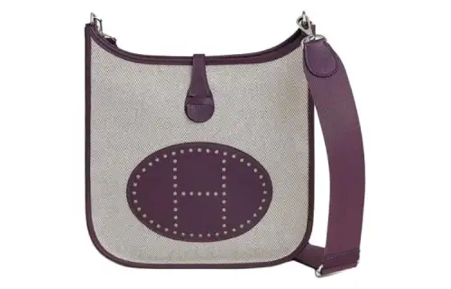 HERMES Evelyne Canvas With Clemence Bullock Leather Crossbody Bag, Shoulder Bag 29 Women's Dark Purple & Beige Gray