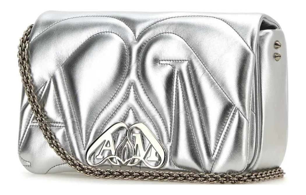 Женская сумка Alexander McQueen Logo (серебряный) — фото 2