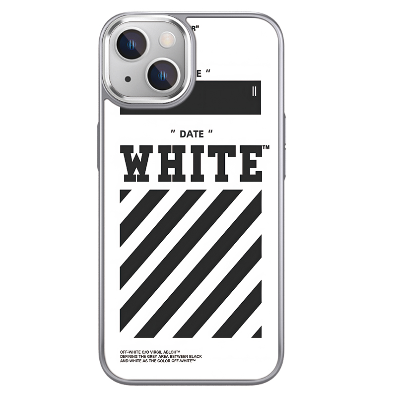 US 10 cents MSMF glass material trendy brand logo off white paint anti-fingerprint frosted heat dissipation metal frame large hole mobile phone case Apple/apple suitable for 15/14/13/12/11 PLUS/PRO/MAX