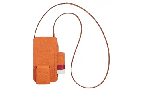 HERMES Hermèsway Epsom Calfskin Cell Phone Pouch Women's Orange & Red & White