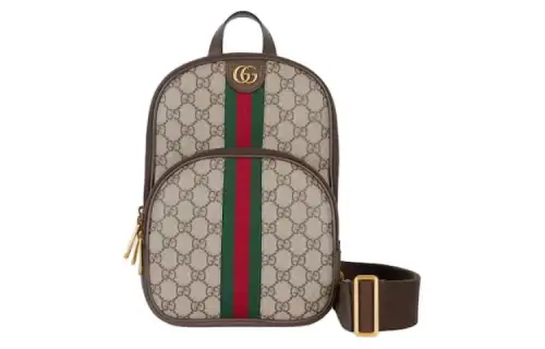 GUCCI Ophidia Canvas With Leather Shoulder Bag, Crossbody Bag Men's Beige & Ebony