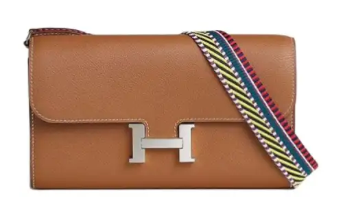 HERMES Constance To Go Evercolor Leather Cavale Canvas Crossbody Bags Women's Brown