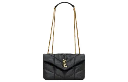 SAINT LAURENT PUFFER Grain Leather Portable Crossbody Bag, Shoulder Bag Women's Black