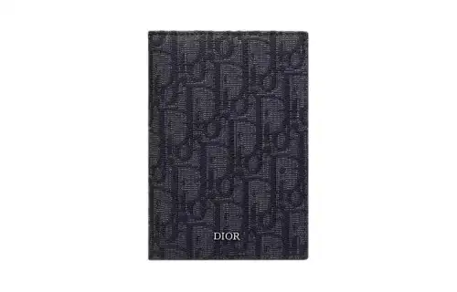 DIOR Oblique Print Fabric Passport Holder Men's Black