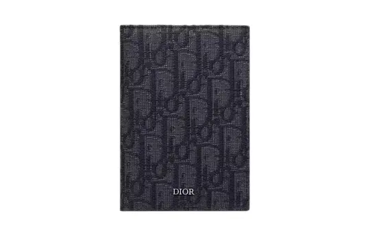 DIOR Oblique Print Fabric Passport Holder Men's Black