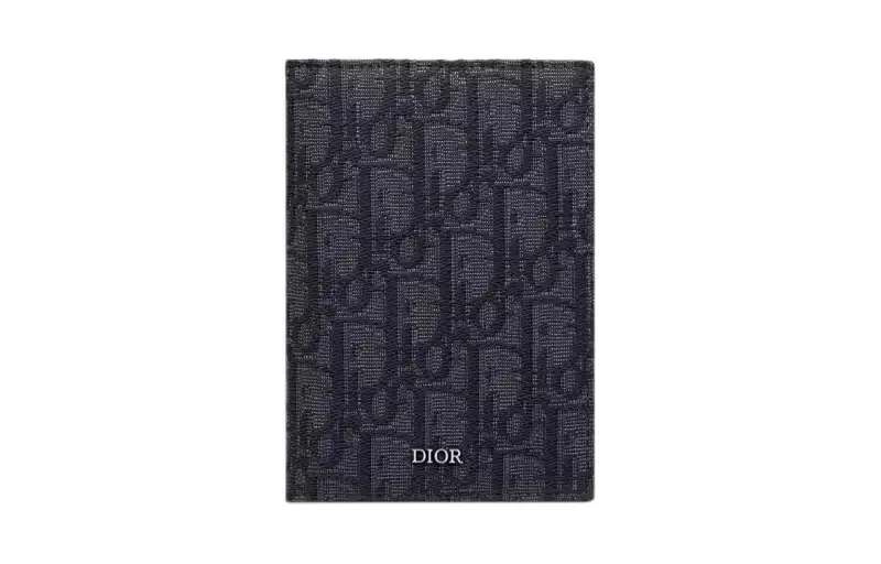 DIOR Oblique Print Fabric Passport Holder Men's Black