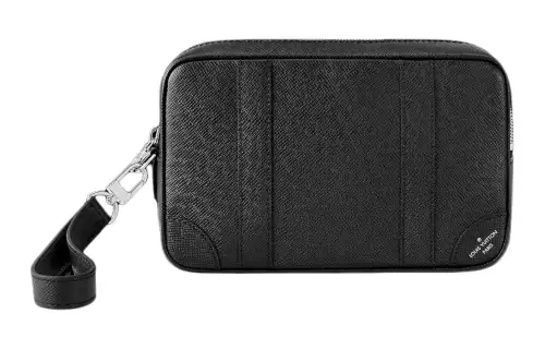 LOUIS VUITTON Pochette Kasai Cow Leather Clutch Men's Black