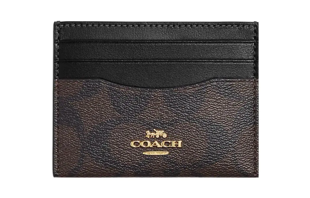 COACH Card Case Coated Canvas With Leather Card Holder Women's Tan