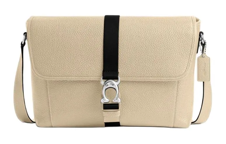 COACH Beck Litchi Grain Leather Shoulder Bag, Crossbody Bag Large Men's Ivory
