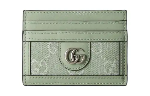 GUCCI Ophidia Denim With Leather Card Holder Women's Light Green