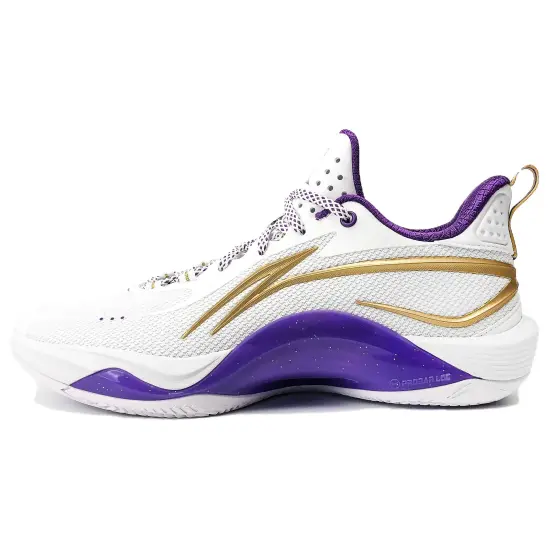 LINING Shining Basketball Shoes Men Low-Top White Purple/Gold