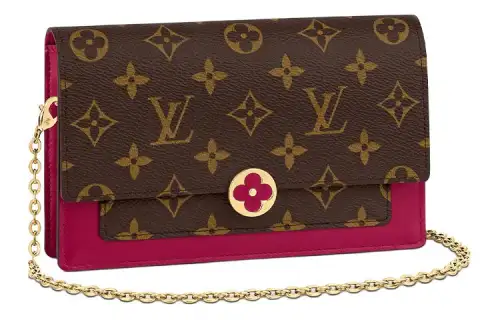 LOUIS VUITTON Flore Chain Wallet Monogram Brown/Fuchsia