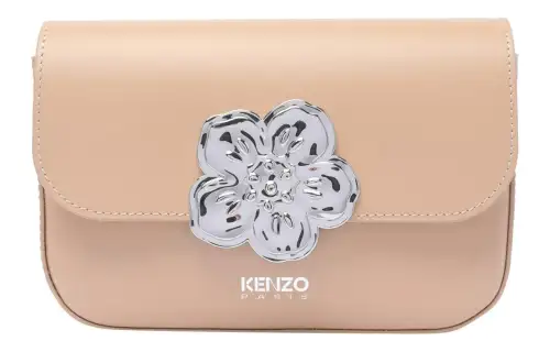 KENZO BOKE FLOWER Collection Cow Leather Crossbody Bag, Shoulder Bag Women's Beige