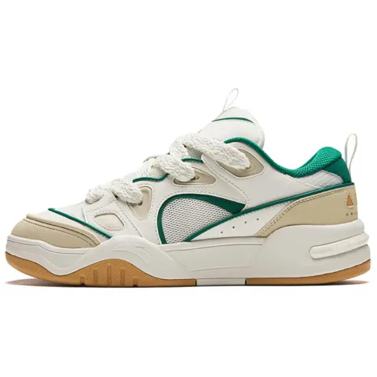 ANTA AOJIE Skateboard Shoes Men Low-Top Ivory White/Beige Yellow/Malachite Green