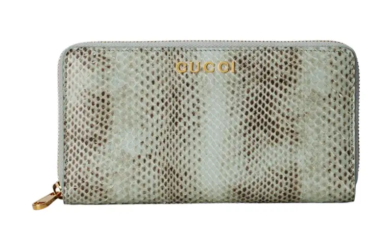 GUCCI Python Skin Wallet Women's Light Green