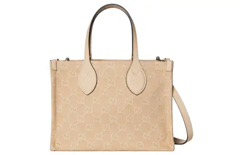 GUCCI Ophidia Denim With Leather Tote Bag, Shopping Bag, Handbag Medium Women's Light Beige