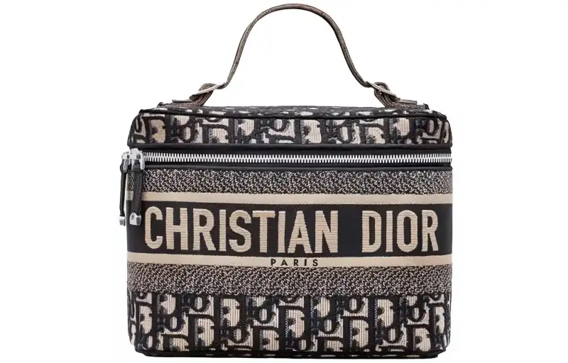 DIOR DiorTravel Embroidery Makeup Bag Toiletry Bag Travel Storage Bag Handbag Regular Women's Denim Blue
