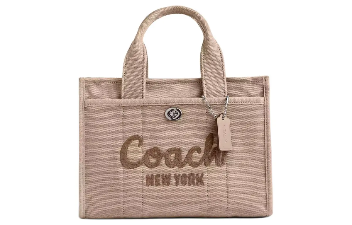 COACH Cargo Canvas With Satin And Leather Tote Shopping Bag Handbag Medium Women's Natural