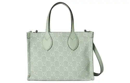 GUCCI Ophidia Denim With Leather Tote Bag, Shopping Bag, Handbag Medium Women's Light Green
