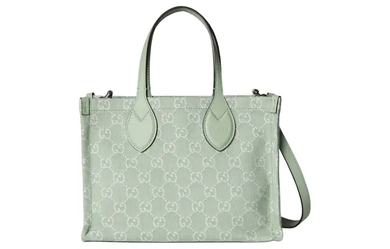 GUCCI Ophidia Denim With Leather Tote Bag, Shopping Bag, Handbag Medium Women's Light Green