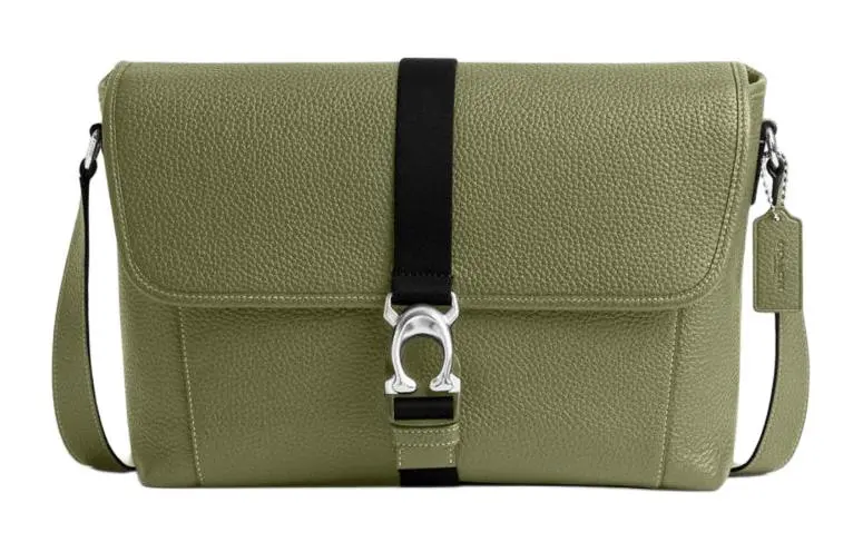 COACH Beck Litchi Grain Leather Messenger Bag, Shoulder Bag, Crossbody Bag Large Men's Moss