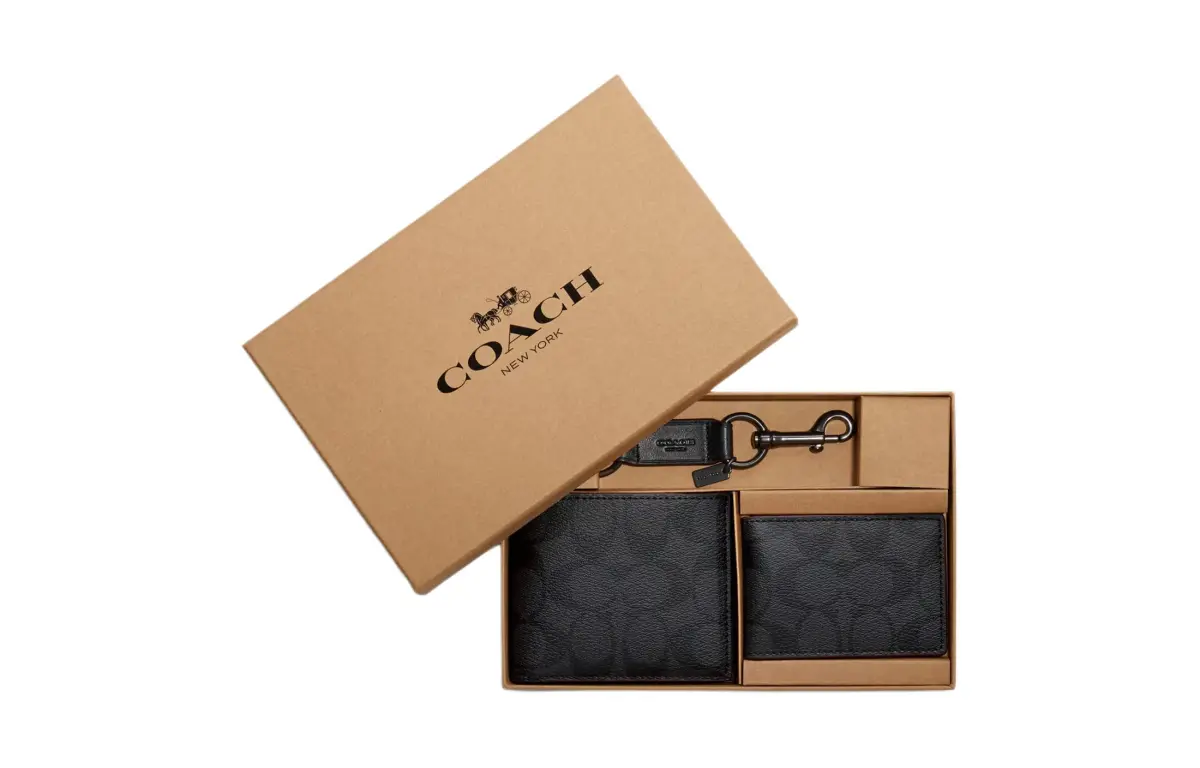 COACH 3 IN 1 Wallet Coated Canvas Set Wallet Men's Black