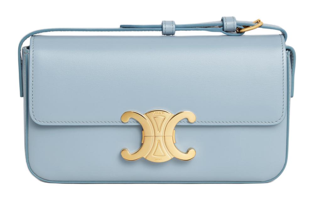 CELINE Claude Shiny Cow Leather Shoulder Bag Women's Light Blue