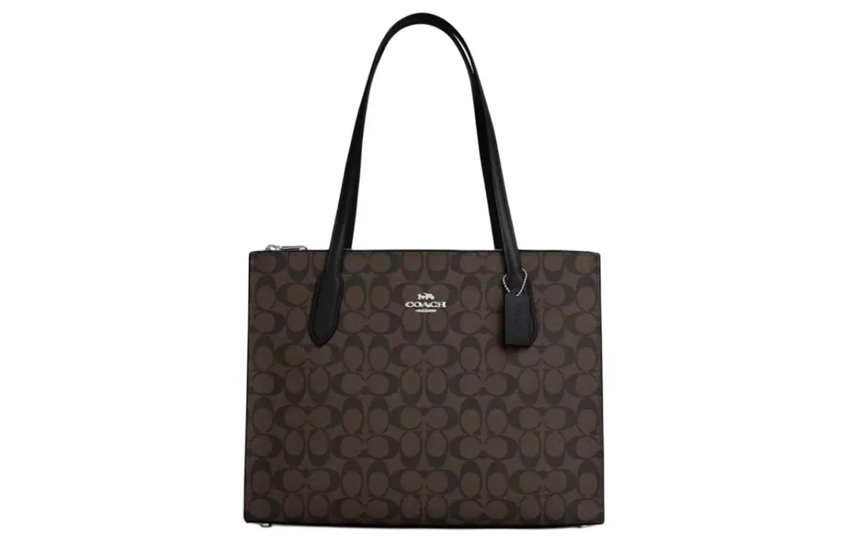 COACH Nina Canvas With Leather Tote Bag, Shopping Bag, Handbag, Shoulder Bag Large Women's Brown Black
