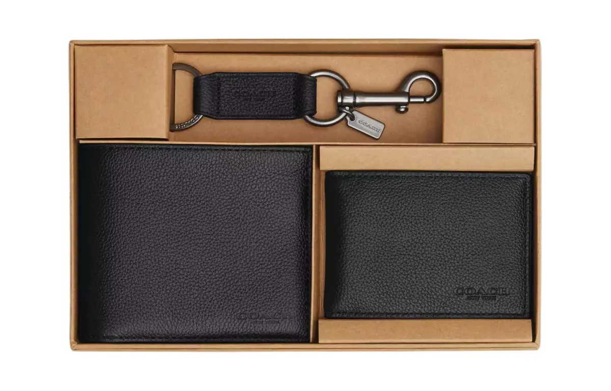 COACH 3 IN 1 Wallet Smooth Calfskin Wallets Men's Black