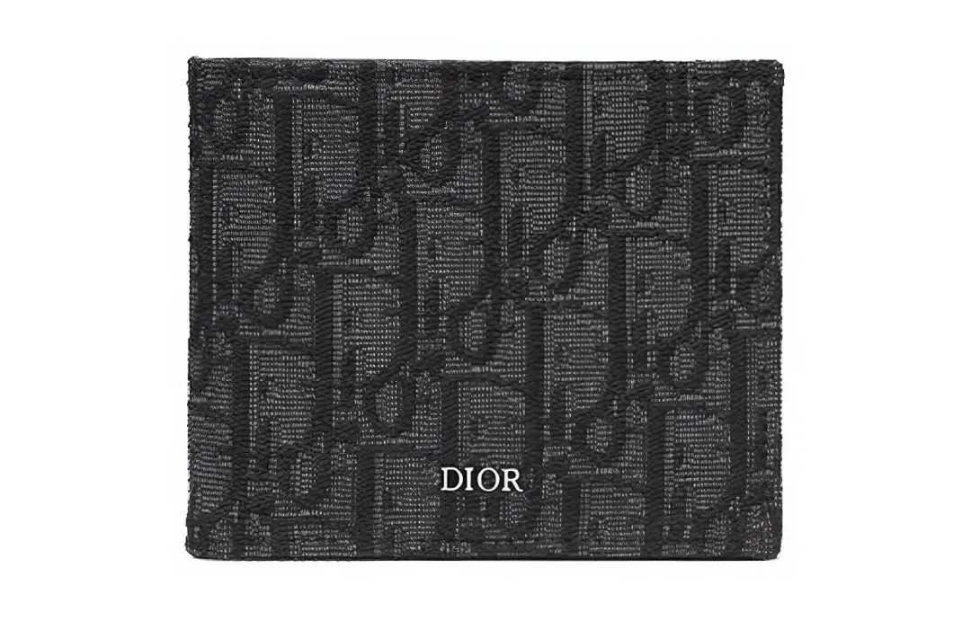 DIOR Knitted Fabric With Cow Leather Wallet Men's Black