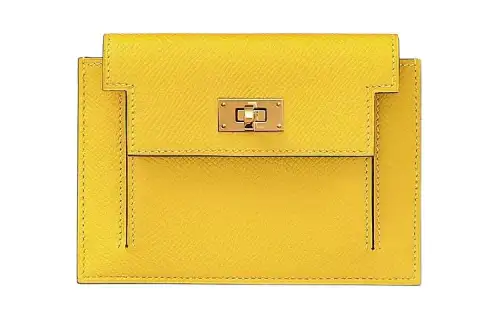HERMES Kelly Pocket Epsom Calfskin Wallet Women's 9O Jaune De Naples Yellow