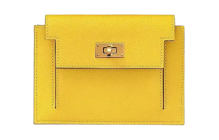 HERMES Kelly Pocket Epsom Calfskin Wallet Women's 9O Jaune De Naples Yellow