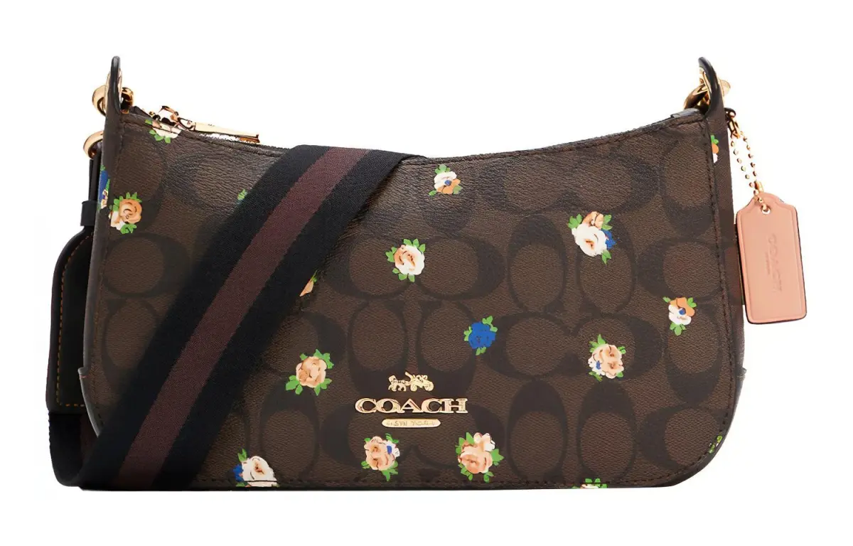 COACH Jes Canvas Leather Crossbody Bags Medium Women's Dark Brown