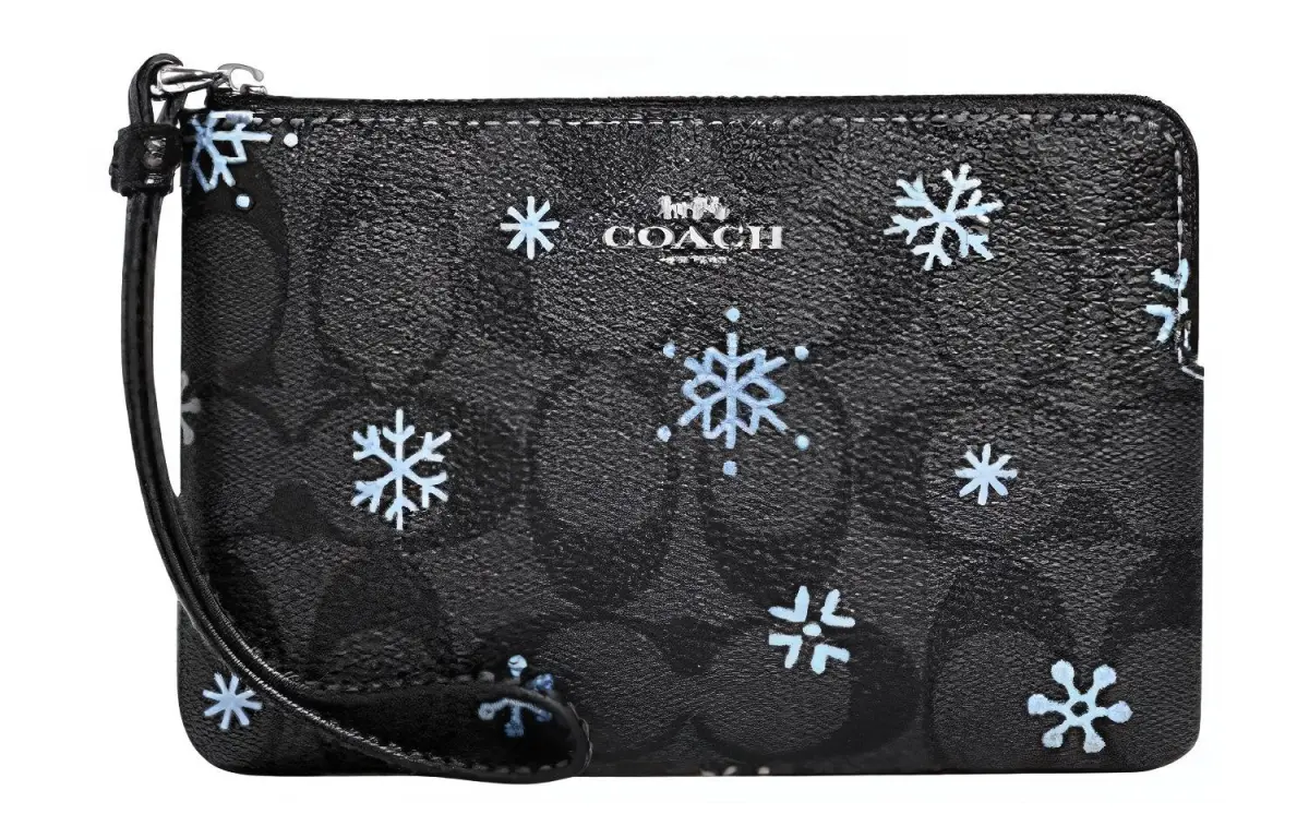 COACH Corner Zip PVC Wrist Bag Clutch Small Women's Black