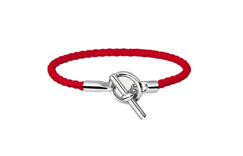 HERMES Calfskin, Palladium Plated Bracelets Unisex Red